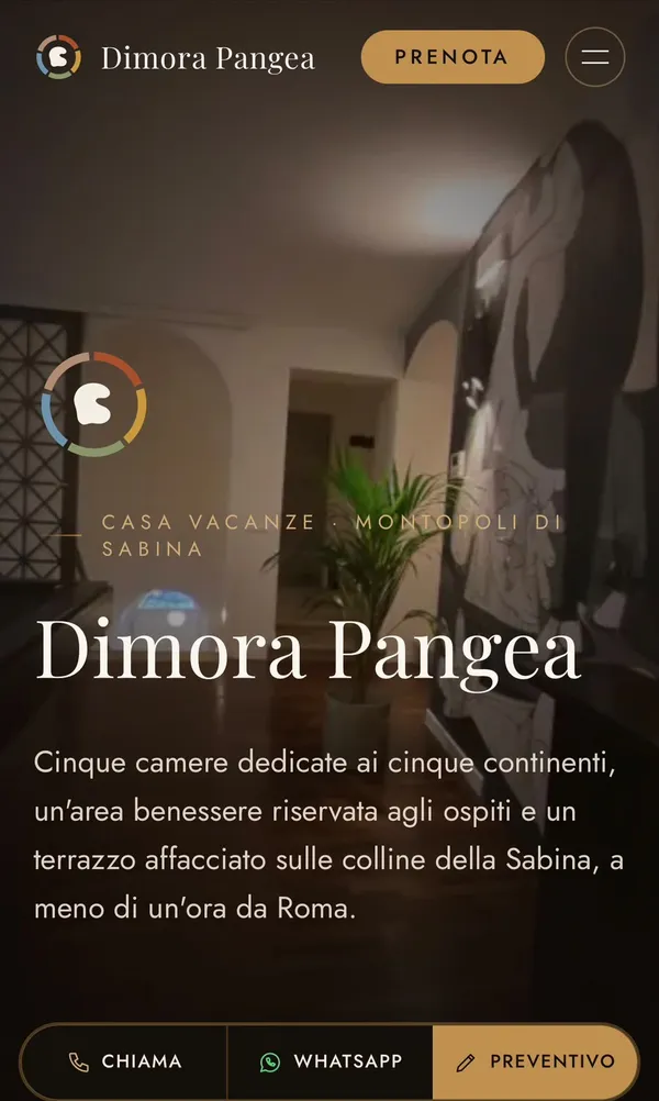 Anteprima dal cellulare del sito Dimora Pangea